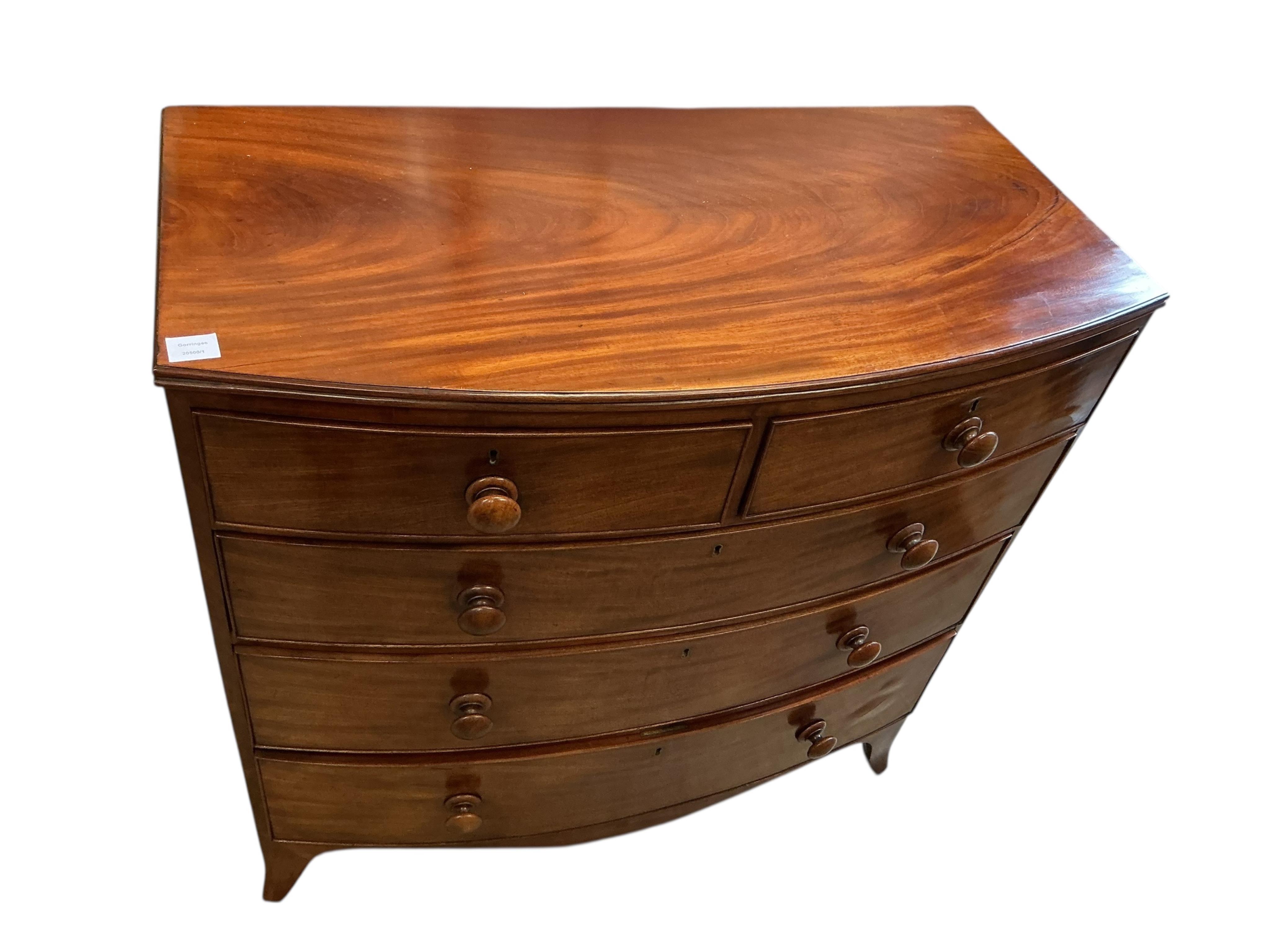 A Victorian mahogany bowfront chest of drawers, width 108cm, depth 53cm, height 106cm